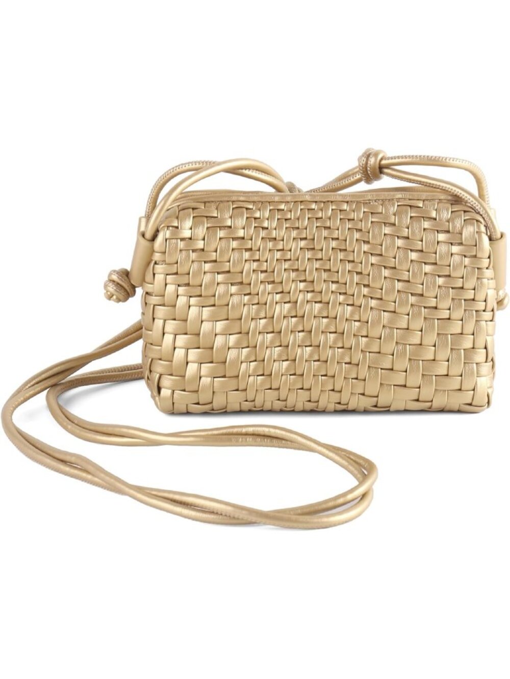 Women's Gold Woven Vegan Leather Small Purse Adjustable Strap Crossbody Bags